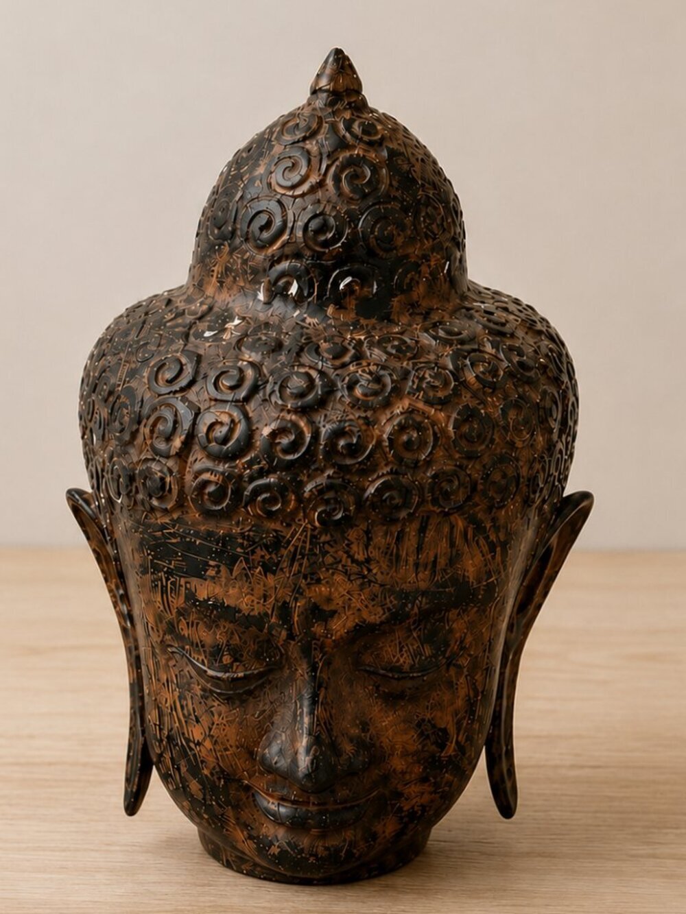 Antique Style Bronze Sukhothai Buddha Head Sculpture Statue Meditation Decor 7"